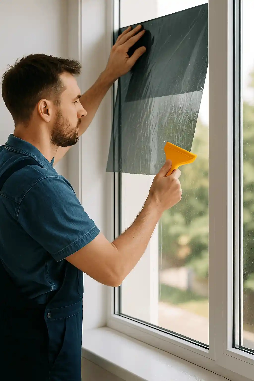 Montage einer Fensterfolie – Anbringen mit Rakel